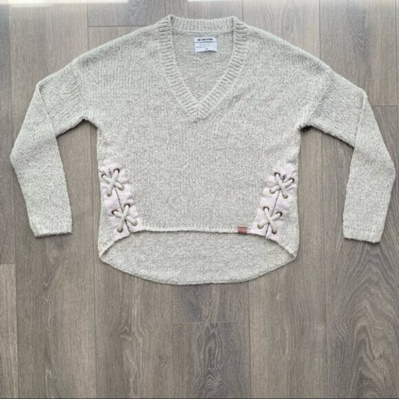 One Teaspoon Saints & Roses Sweater Chunky Knit Lace Up V-neck Stone Size XXS - Picture 4 of 16